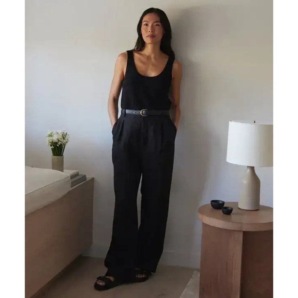 NWT Jenni Kayne Linen Kyle Trouser Black Women's size 6 Minimalist Quiet Luxury